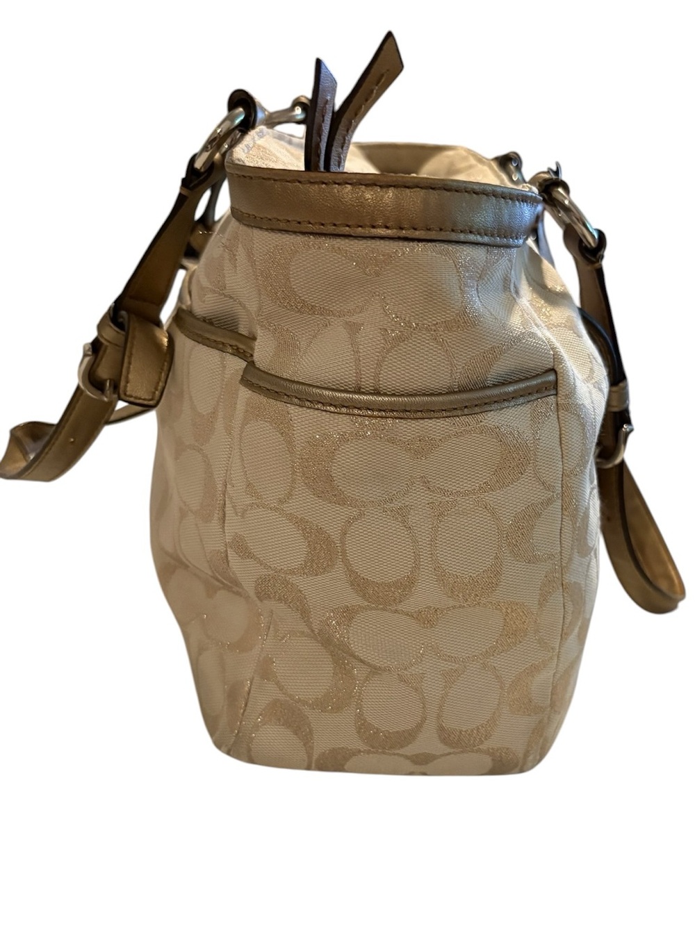 Coach F17724 Gallery Lurex Metallic Gold Khaki Tote Shoulder Bag - Picture 5 of 15